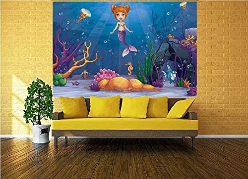 96x69 inča zidni mural, dječja sirena spavanje na gornjoj divovskoj ribi sretni najbolji prijatelji djeca vrtić tema oguliti