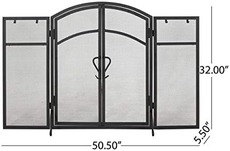 Moderni željezni sklopivi zaslon za kamin s vratima i alatima, mat crna