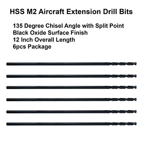 Maxtool 1/8 x12 6pcs identične bušilice za produženje zrakoplova HSS M2 Extra dugi dubinski zavojni dijelovi za bušenje ravna