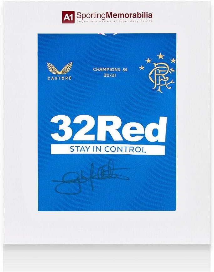 Gary McAllister Potpisao Rangersova košulja - 2020-21, prvaci 55 - Poklon kutija - Autografirani nogometni dresovi
