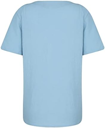 Ženske Ležerne pamučne lanene majice kratkih rukava ukrašene gumbima Okrugli vrat ljetni print jednobojni Crop Top majica