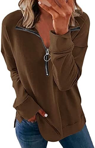 Ženski modni čvrsti rever pola zatvarača casual labave dukserice fit pulover vrhovi dukseve dukseve dukseve prevelike