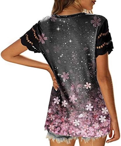 Ženski cvjetni print majice Ljetna haljina od čipke kratke rukave tunike TEE TOPS Moda casual labava pulover bluza