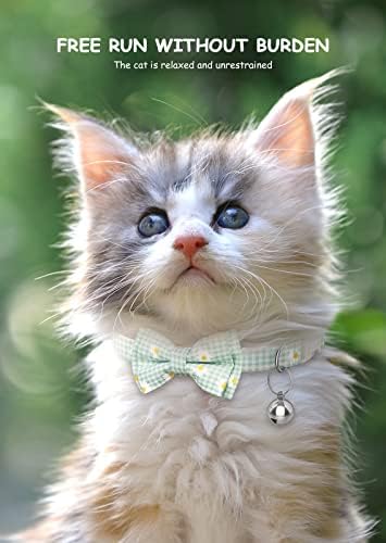Ogrlica za mačke, preklopna ogrlica za mačiće s leptir mašnom i držačem, Ogrlica za mačke od leptira i zvona, Slatki karirani