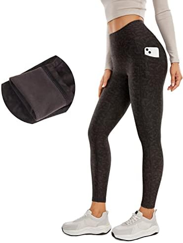 CRZ joga termički runo obložen gamaše žene 25 '' - Zimski trening s visokim strukom pješačke hlače s džepovima toplo trkačke