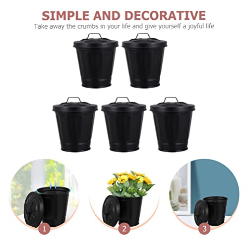 5PAKIRANI stolni dekor mini kante za smeće s poklopcem, mali željezni lonac za cvijeće s poklopcem, mini kontejner za smeće