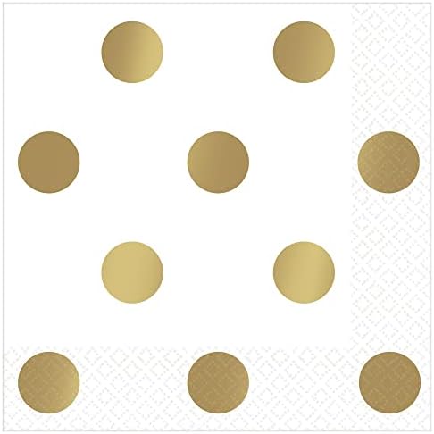 Salvete za papir pića - 5 x 5 | Bijele/zlatne polka točkice | Pakiranje od 16