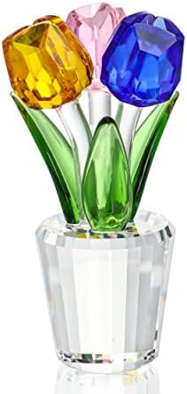 H&D Hyaline & Dora Šareni kristalni tulipanski cvjetovi Figurica kolekcionarska, stakleni cvjetni buket papirnati u težini,