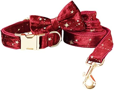 Generički personalizirani ovratnik za pseće crveni baršun kravata kravata za kućne ljubimce i povodce set sa zlatnim zvijezdama