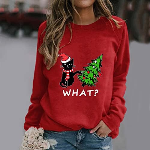 Ženski božićni otisak o vratu dukvica okrugli vrat pulover vrhovi ležerni dugi rukav labave pulover kapuljače djevojke