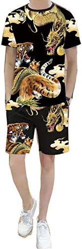 Ljetno muško odijelo moda 3d životinjskog zmaja i majice tigra kratke hlače s 2 komada set