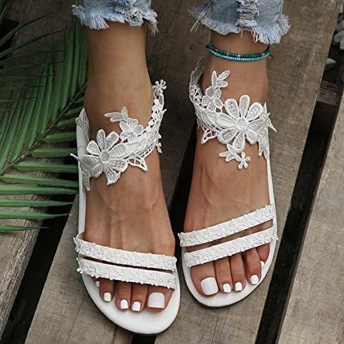 Ženske sandale okrugli nožni prst Čvrsta boja cvjetna cipela Udobno ravna potpeta klizači ženske ležerne sandale papuče