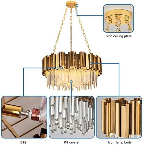 Kiikoopro moderni K9 kristalna privjeska rasvjeta, zlatni kristalni luster s 8 svjetiljki, viseći stropni svjetiljki za blagovaonicu