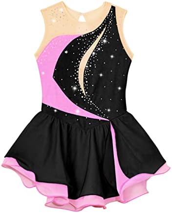 Agoky Kids Girls Svjetlosni figura haljina za klizanje na ledu Gimnastika Tutu Skirnata baletna baletna haljina za plesna