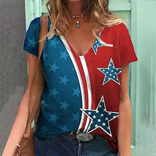 Ženska bluza kratkih rukava s dubokim dekolteom u obliku slova U. S. S uzorkom američke zastave labavog kroja Plus size bluza